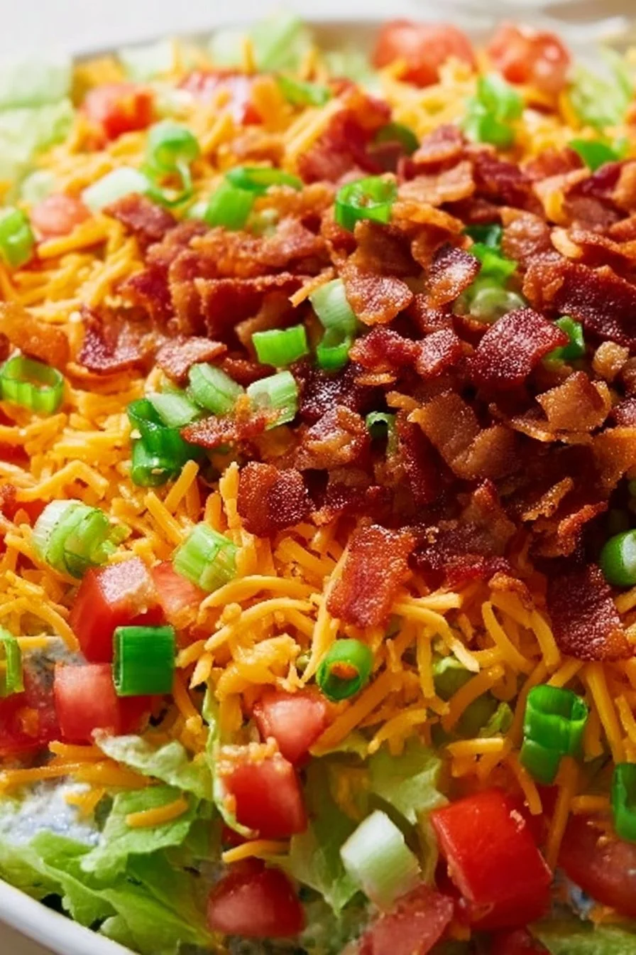 Creamy BLT Dip 4 Creamy BLT dip served in a bowl with garnishes and crackers