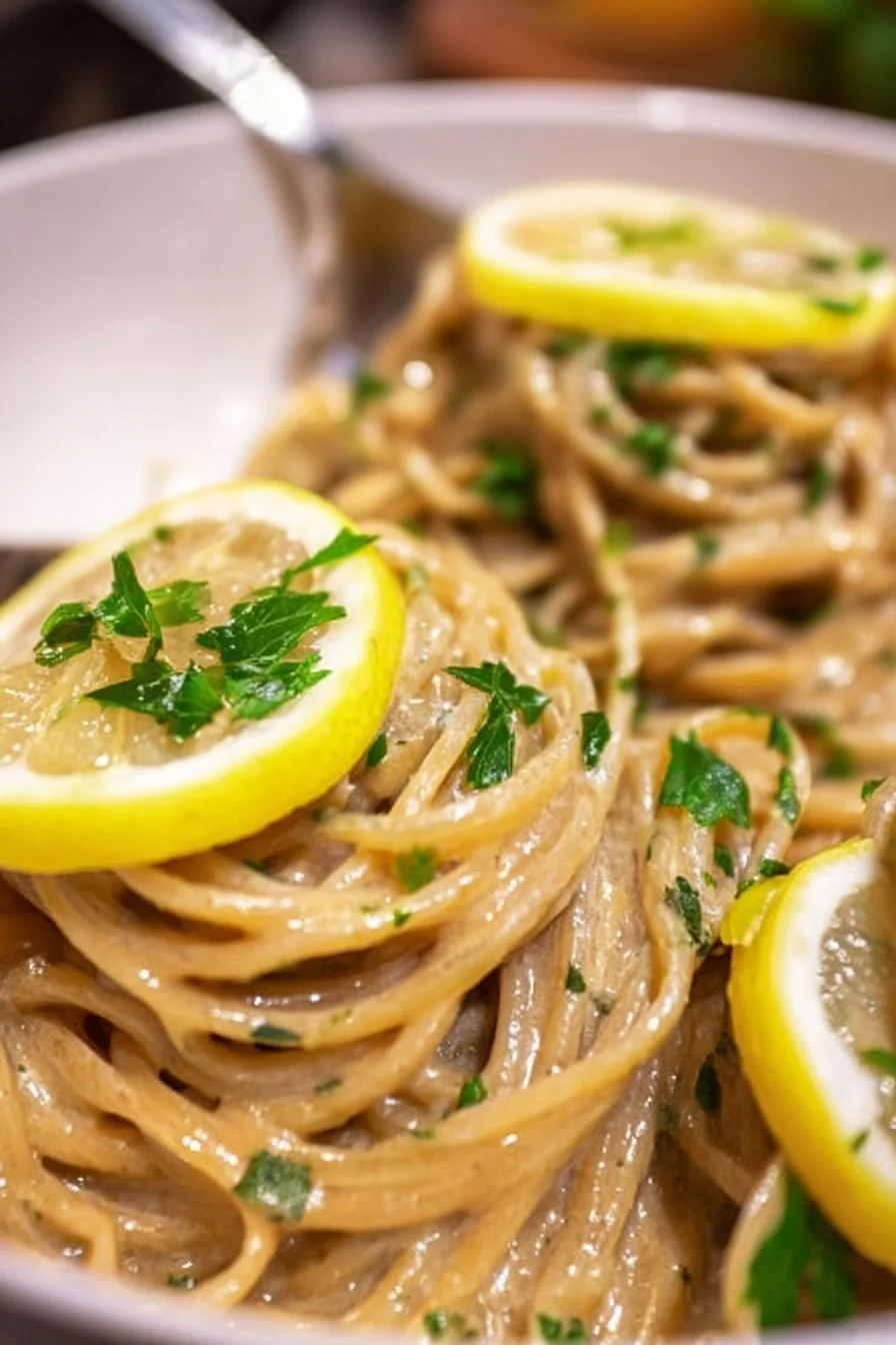 Creamy Herb Pasta 5 Creamy herb pasta dish garnished with fresh herbs and cheese