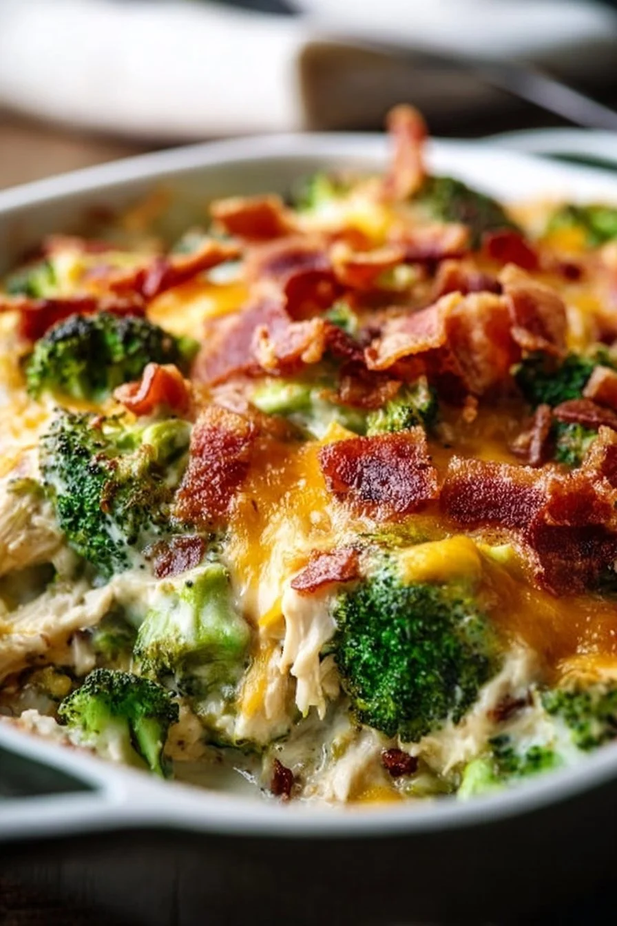 Creamy Low Carb Chicken Casserole with Broccoli and Bacon