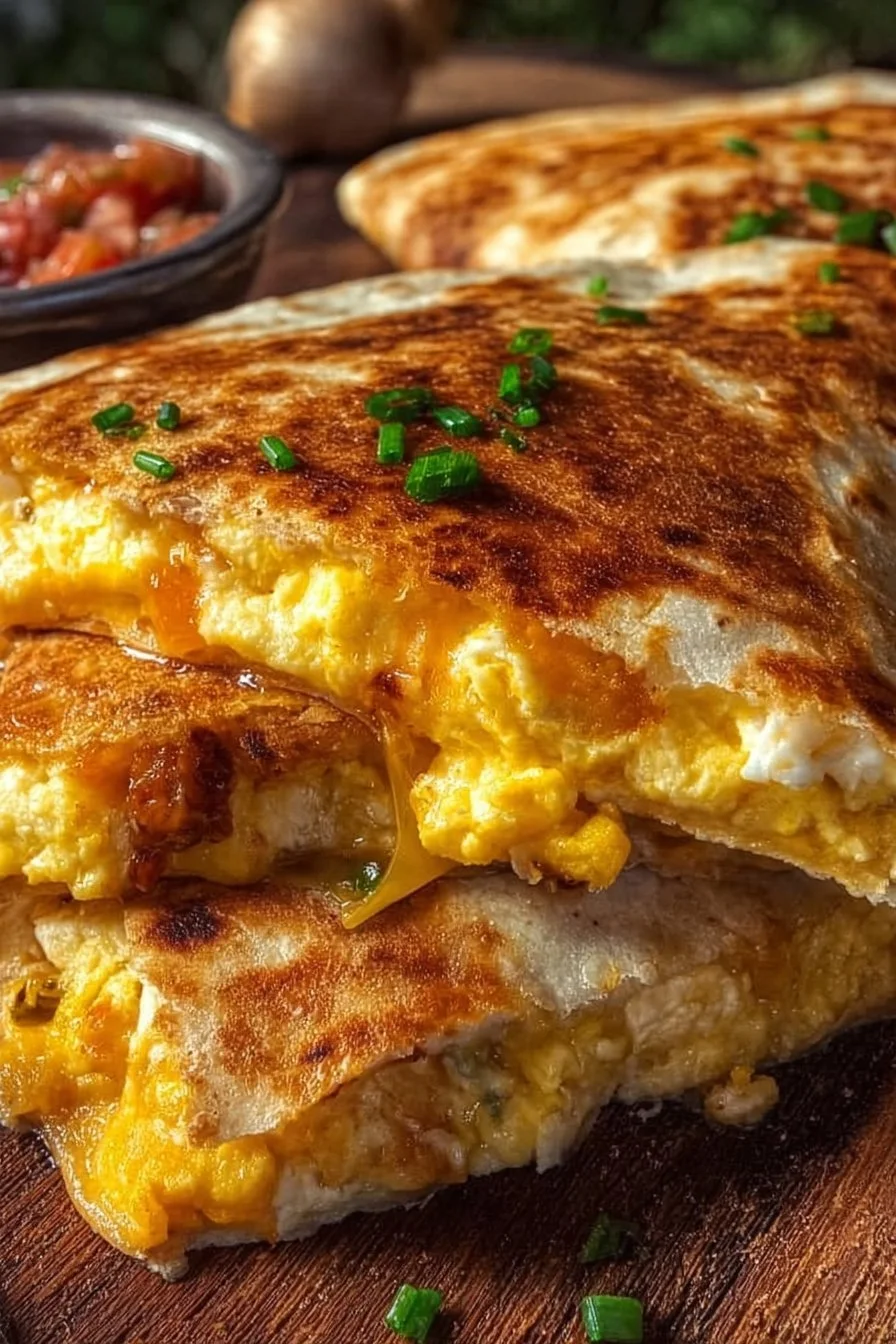 Crispy Breakfast Quesadillas 4 Delicious crispy breakfast quesadillas filled with eggs and cheese.