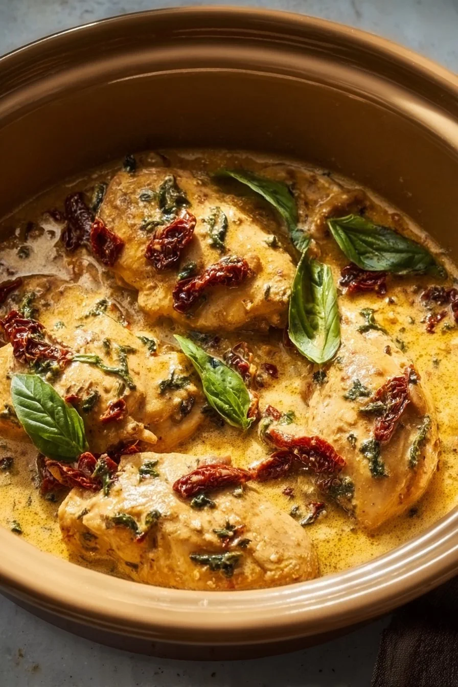 Crockpot Marry Me Chicken served with fresh herbs and pasta