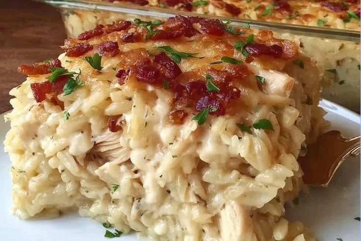 Dump-and-Bake Chicken Alfredo Rice Casserole