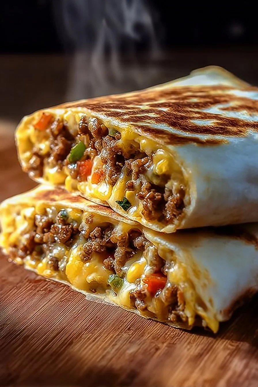 Delicious Easy Breakfast Crunchwrap filled with eggs, cheese, and veggies