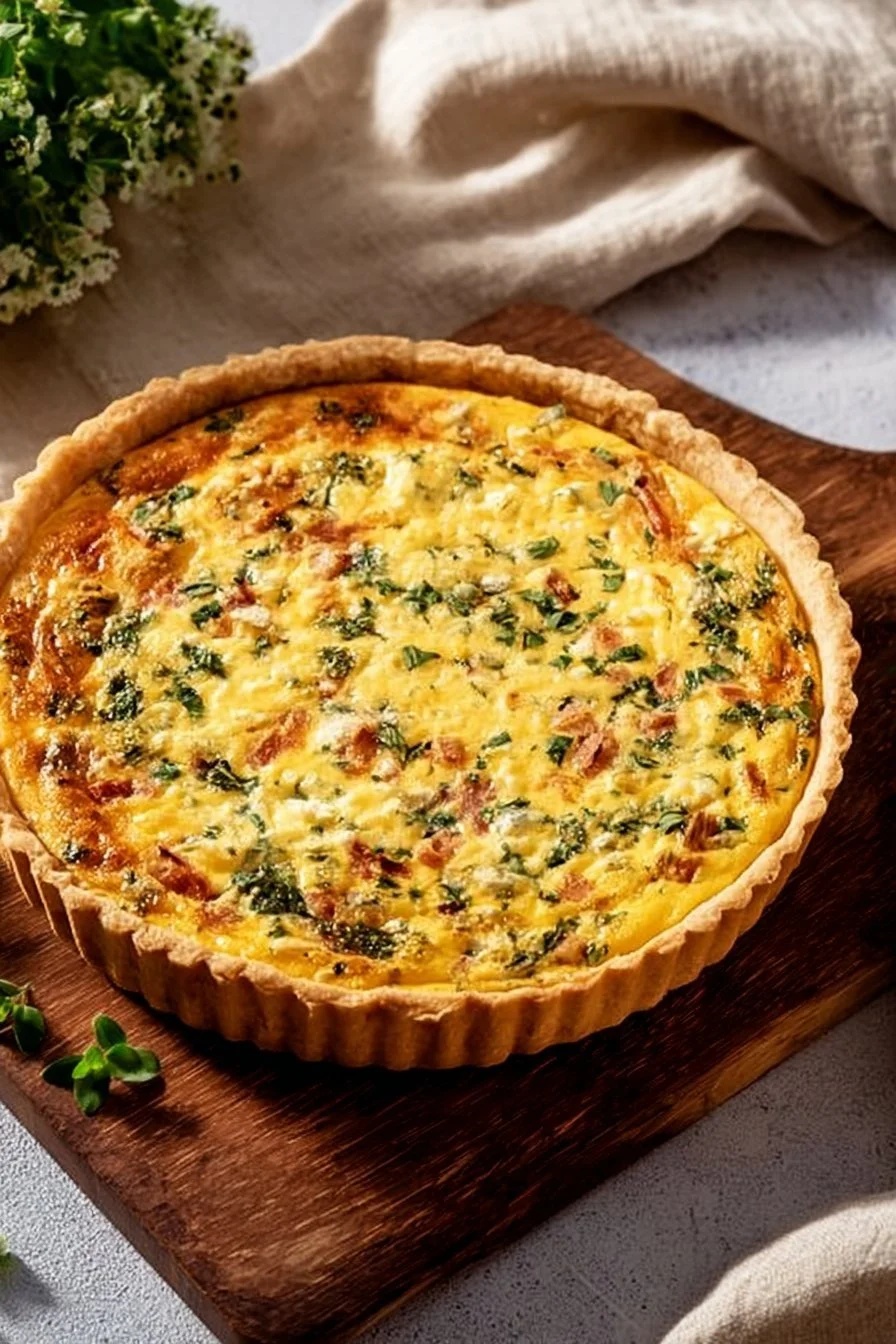 Delicious easy breakfast quiche with vegetables and cheese