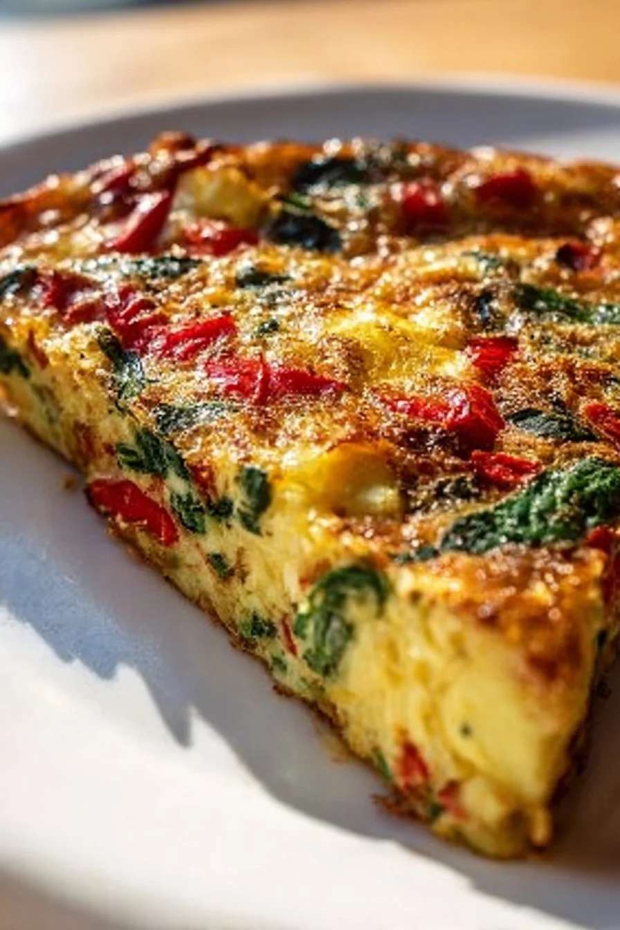 Easy Frittata with Potatoes, Red Peppers, and Spinach
