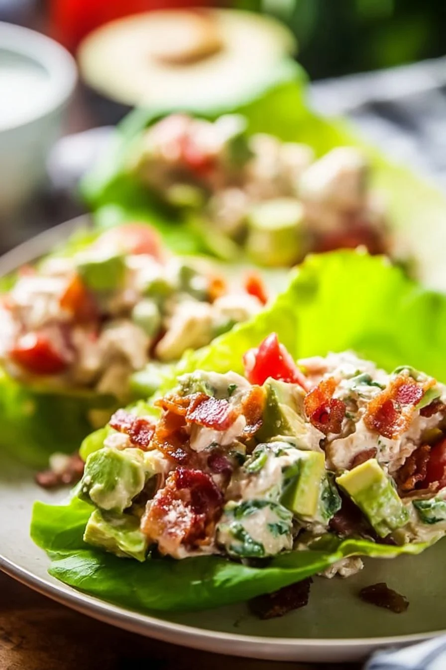 Easy Lunch BLT Chicken Salad Lettuce Wraps