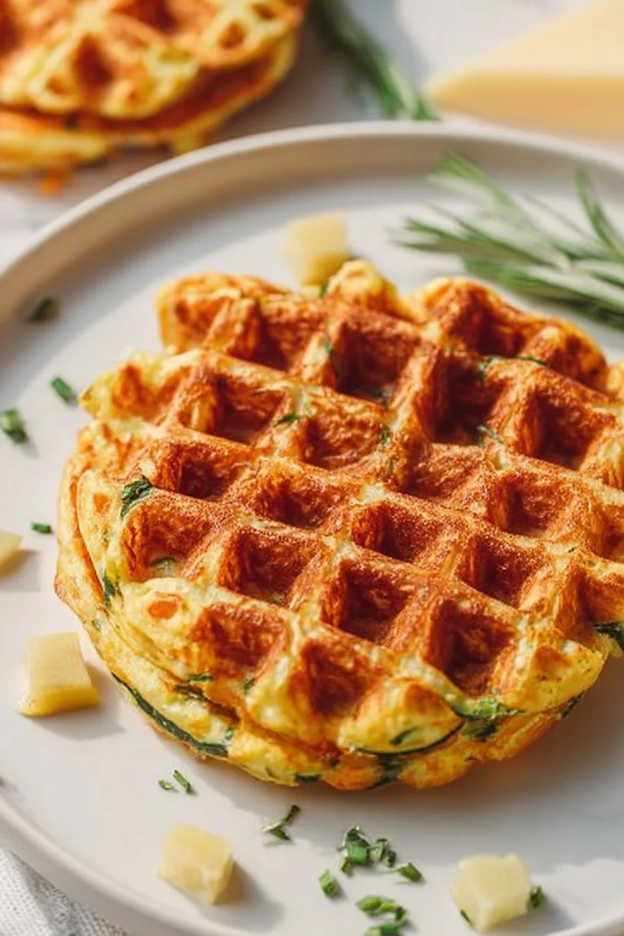 Easy Veggie Chaffles 4 Plate of easy veggie chaffles with fresh toppings