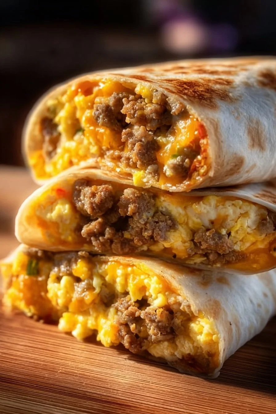 Delicious freezer breakfast burritos ready for a quick meal.