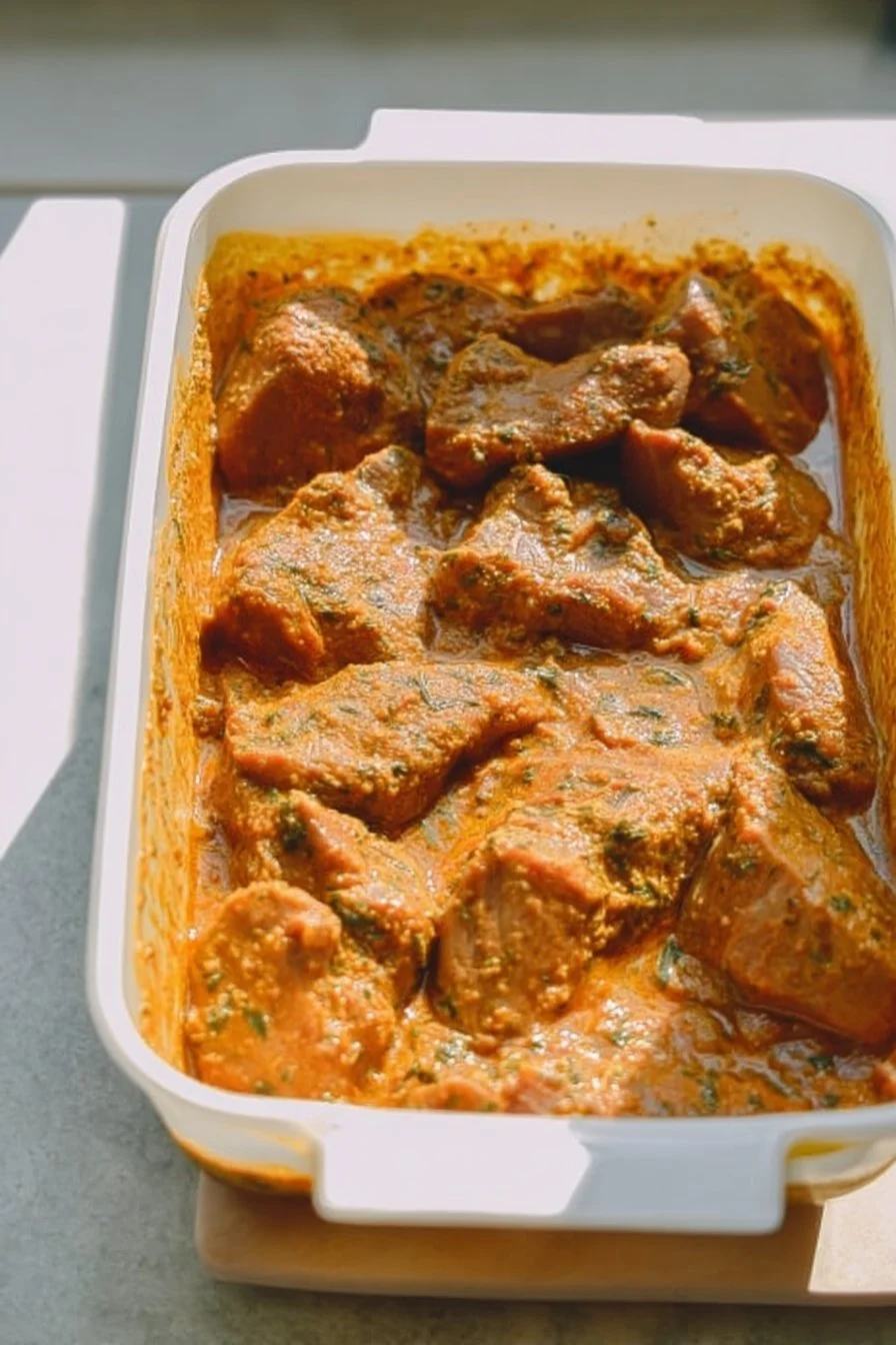 Delicious Greek chicken marinade with herbs and spices in a bowl