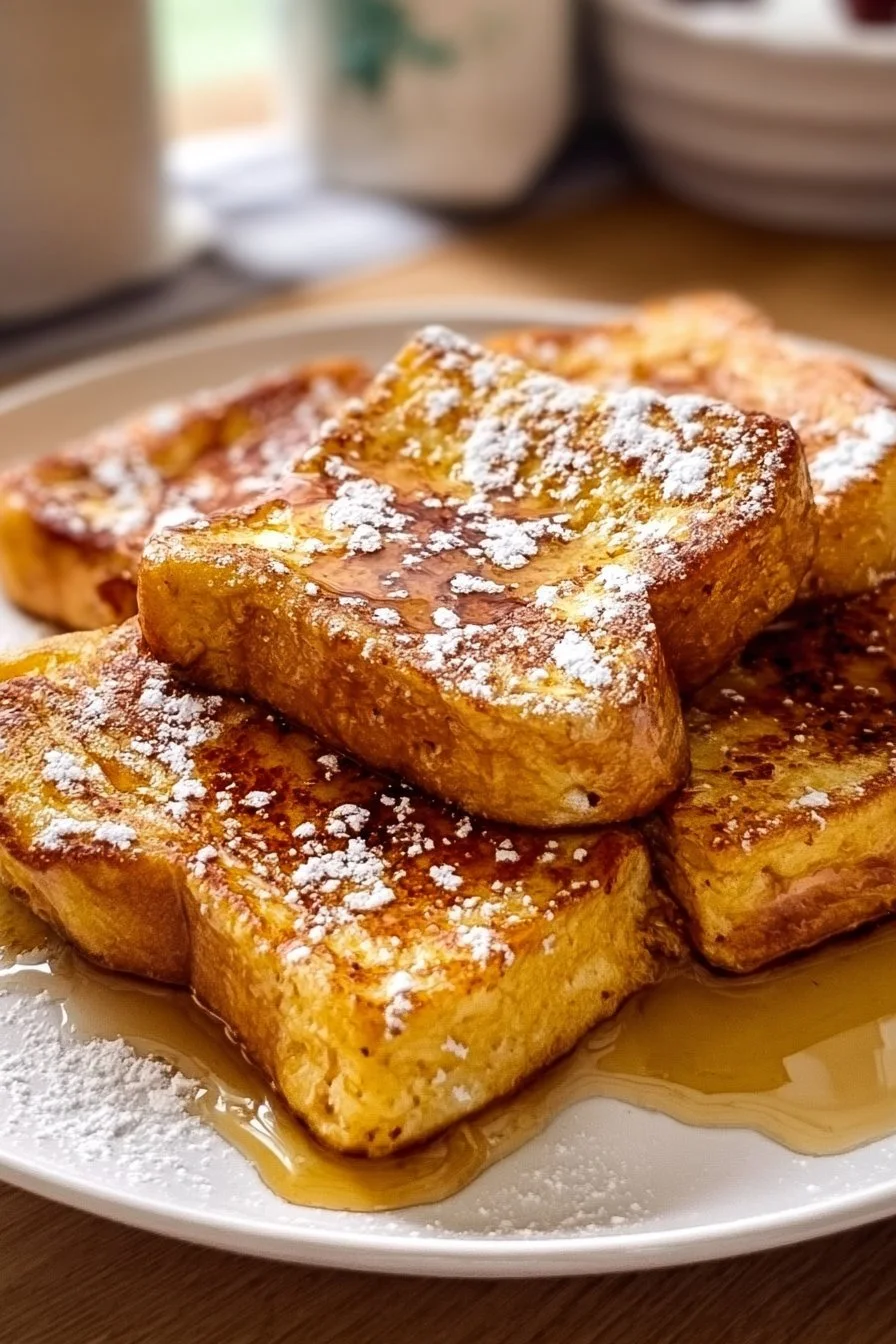 Delicious Hawaiian Roll French Toast topped with syrup and berries