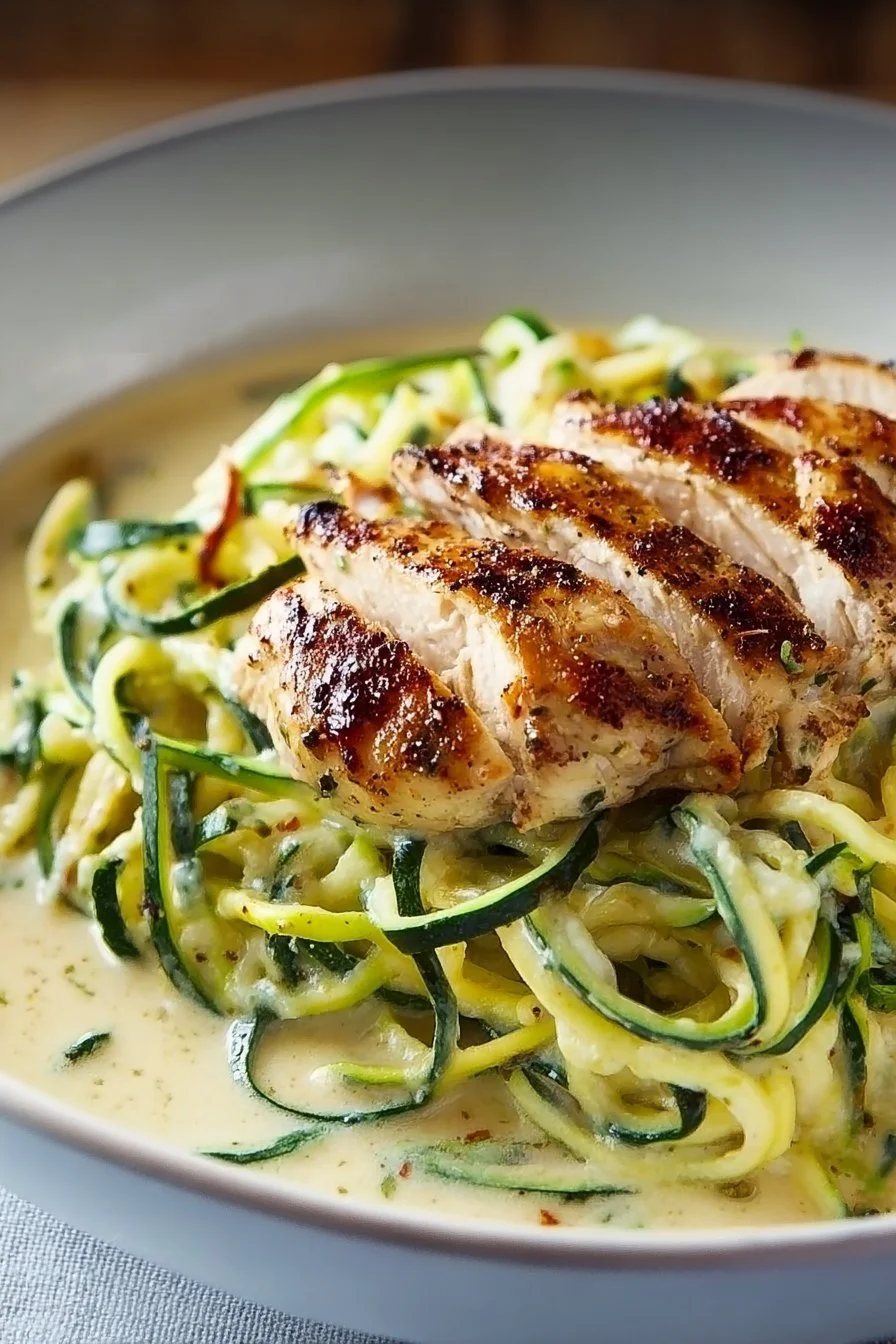 Healthy Chicken Alfredo with Zucchini Noodles
