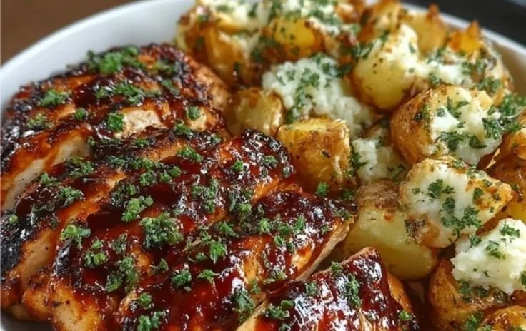 Honey BBQ Chicken with Garlic Parmesan Potatoes