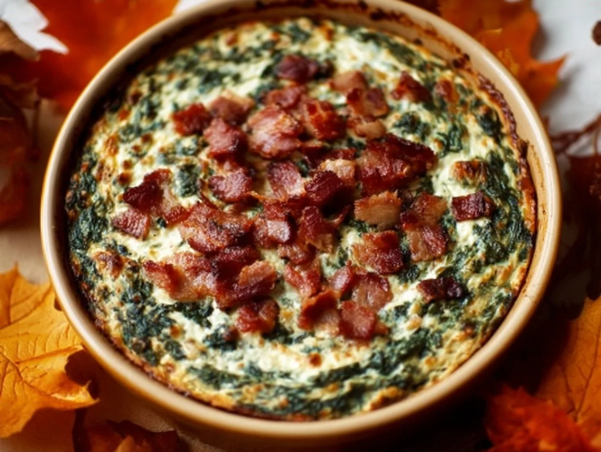 Creamy Hot Spinach and Bacon Dip served with crispy crackers