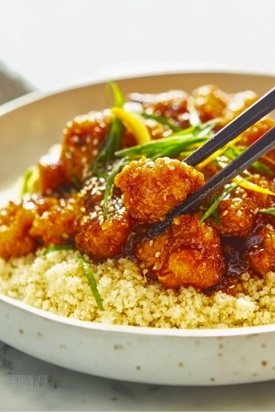 Keto Orange Chicken 4 Keto Orange Chicken served with vegetables on a plate