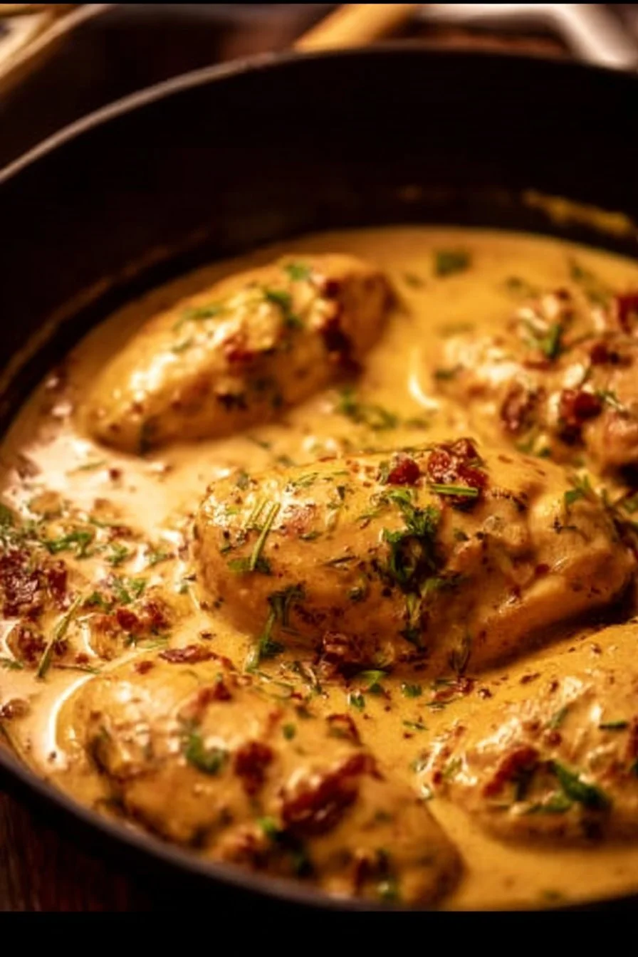 Delicious Marry Me Chicken dish plated with fresh herbs and cream sauce.