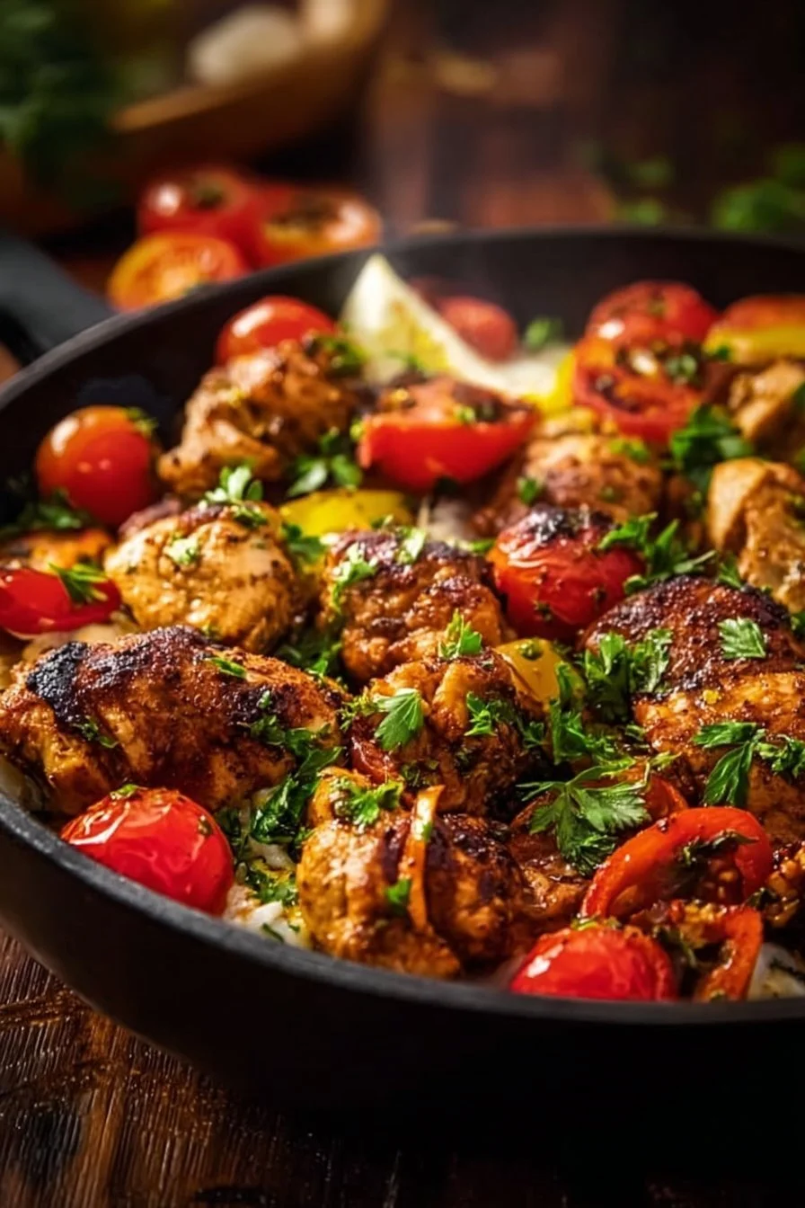 Mediterranean Chicken Skillet with colorful vegetables and herbs
