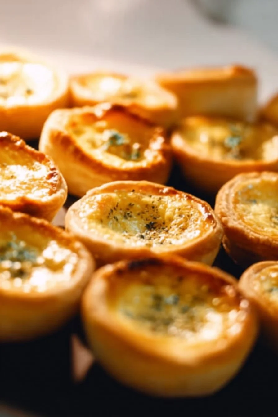 Mini Quiche Lorraine with crispy bacon and cheese on a plate