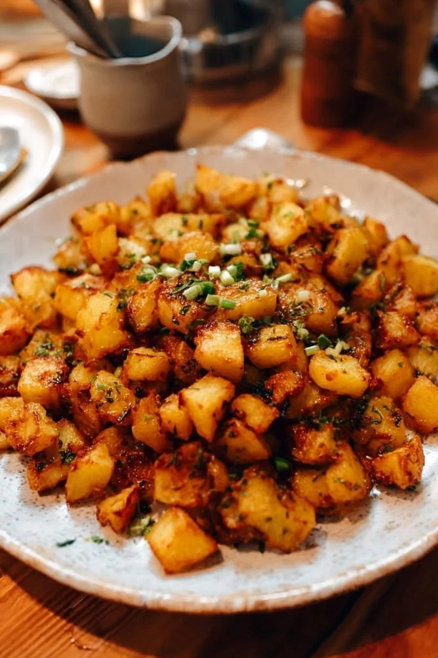 Oven-roasted breakfast potatoes seasoned and ready to serve.