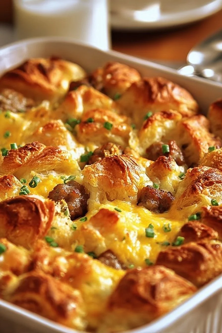 Overnight Croissant Breakfast Casserole 4 Delicious overnight croissant breakfast casserole served on a plate
