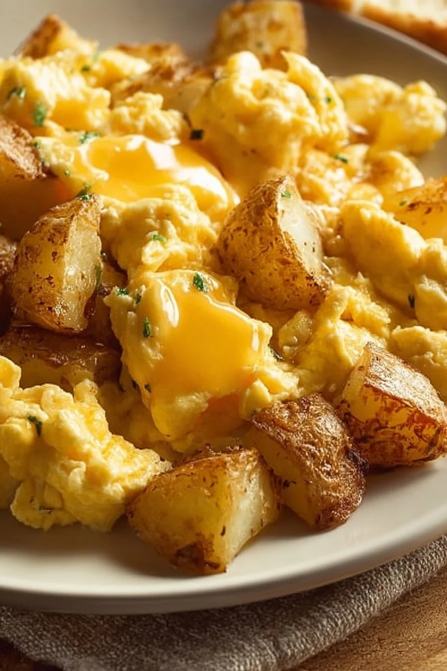 Delicious Potato Parmesan Breakfast Scramble served with herbs