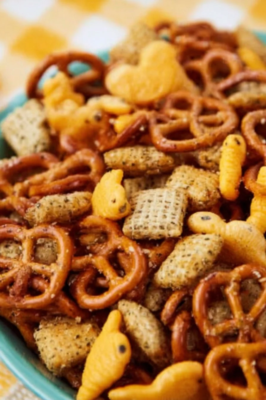 Ranch Pretzel Snack Mix 5 Bowl of Ranch Pretzel Snack Mix featuring crunchy pretzels and seasoning