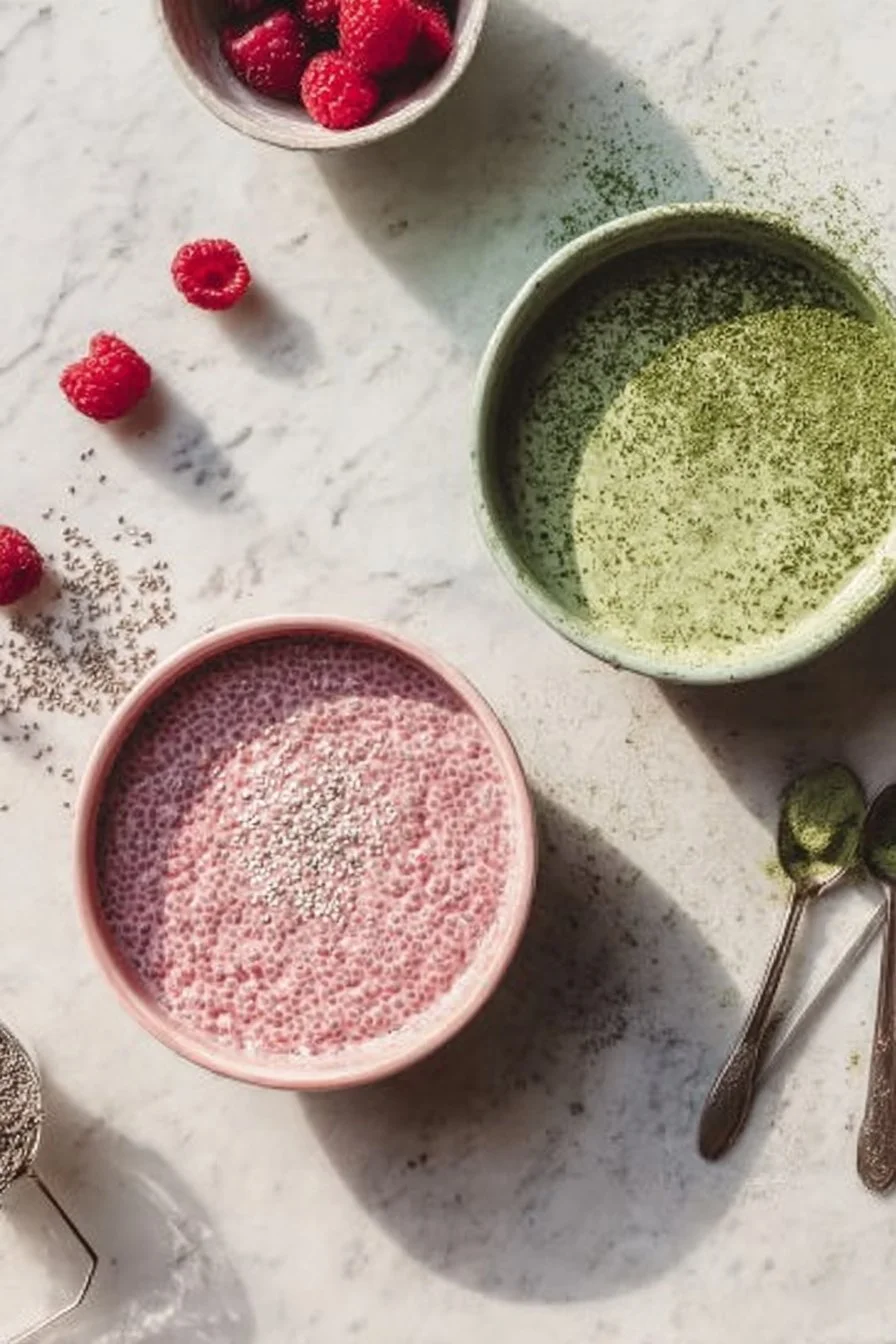Raspberry Matcha Chia Pudding