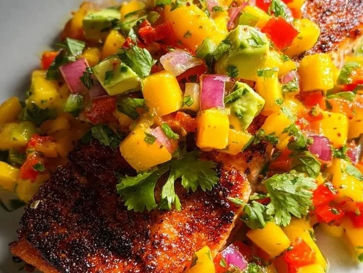 Salmon Bowl with Coconut Rice and Mango Salsa