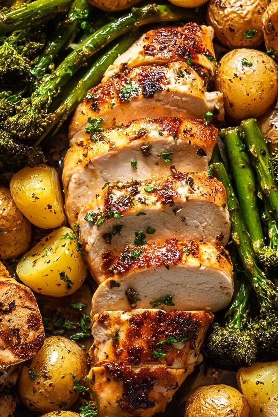 Sheet pan garlic butter chicken with colorful vegetables
