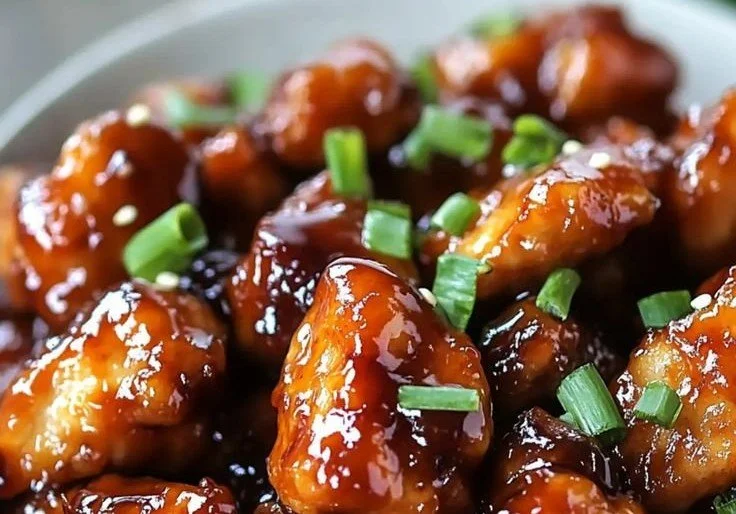 Sticky Honey Chicken served on a plate with garnishes