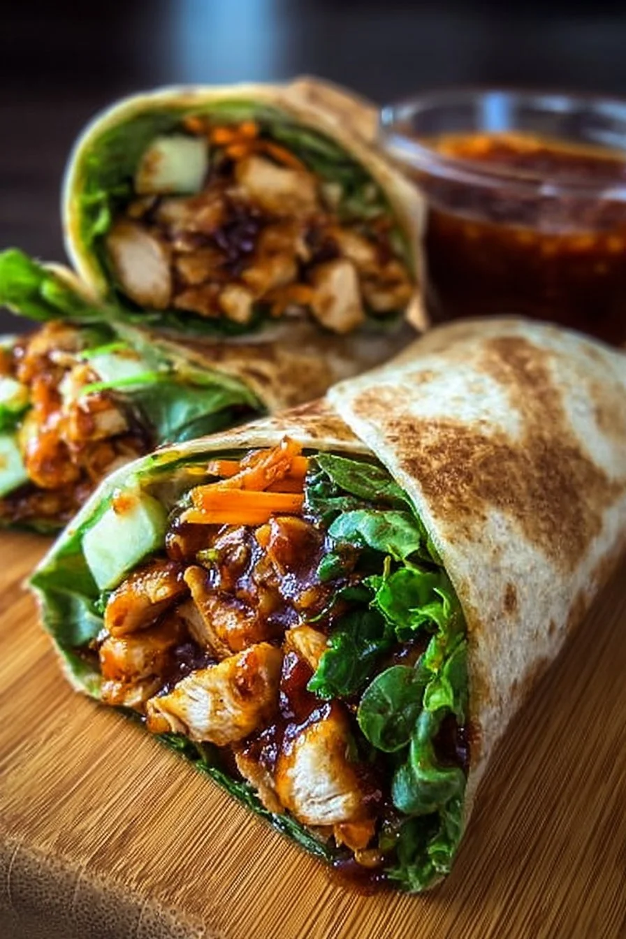 Delicious Sweet Chili Chicken Wraps served with fresh ingredients
