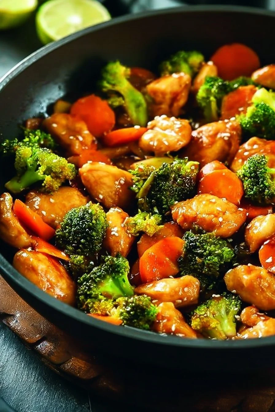 Tender Honey Garlic Chicken Stir Fry served with colorful vegetables