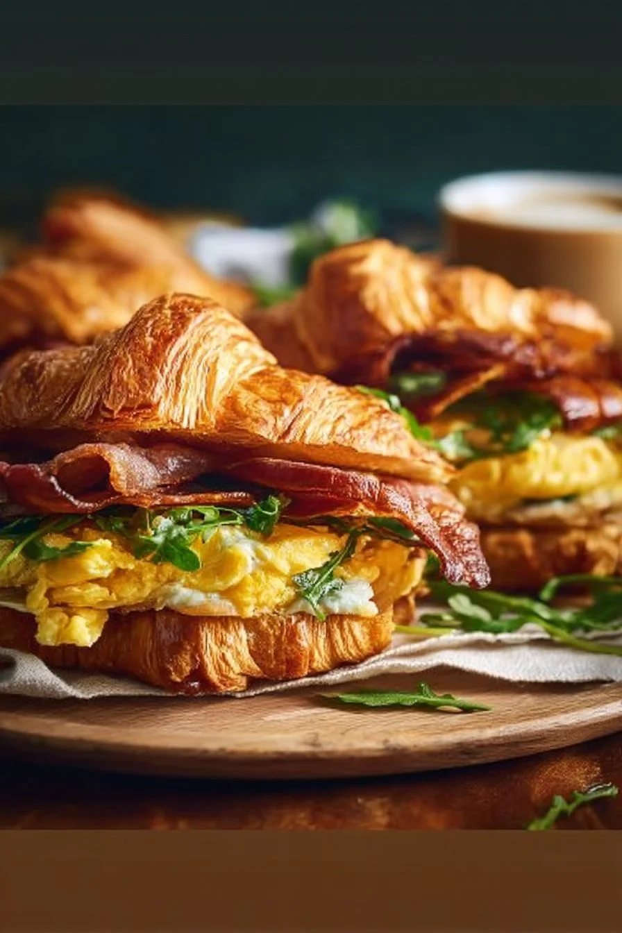 Delicious maple mustard croissant breakfast sandwich served on a plate