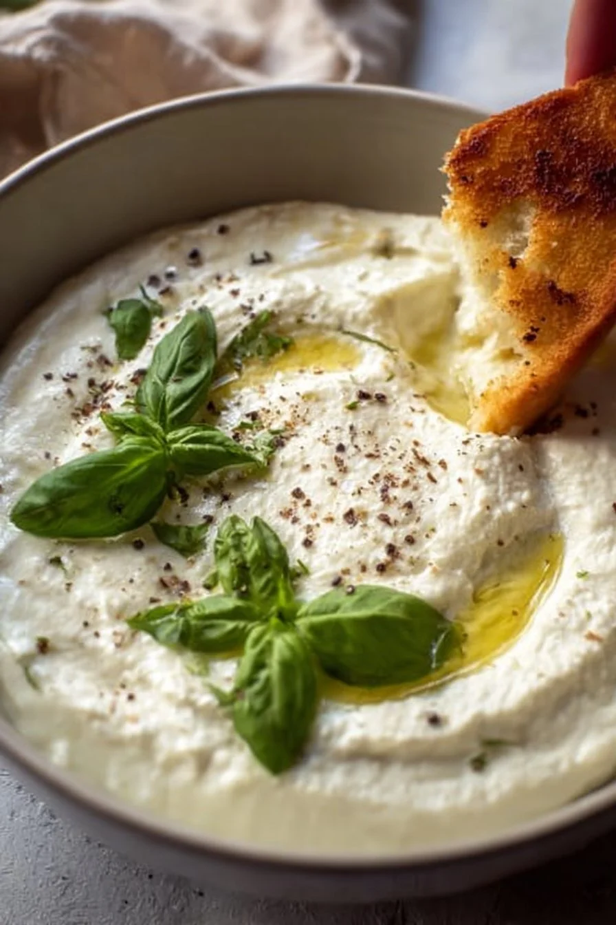 Creamy whipped feta dip served with fresh vegetables and crackers.