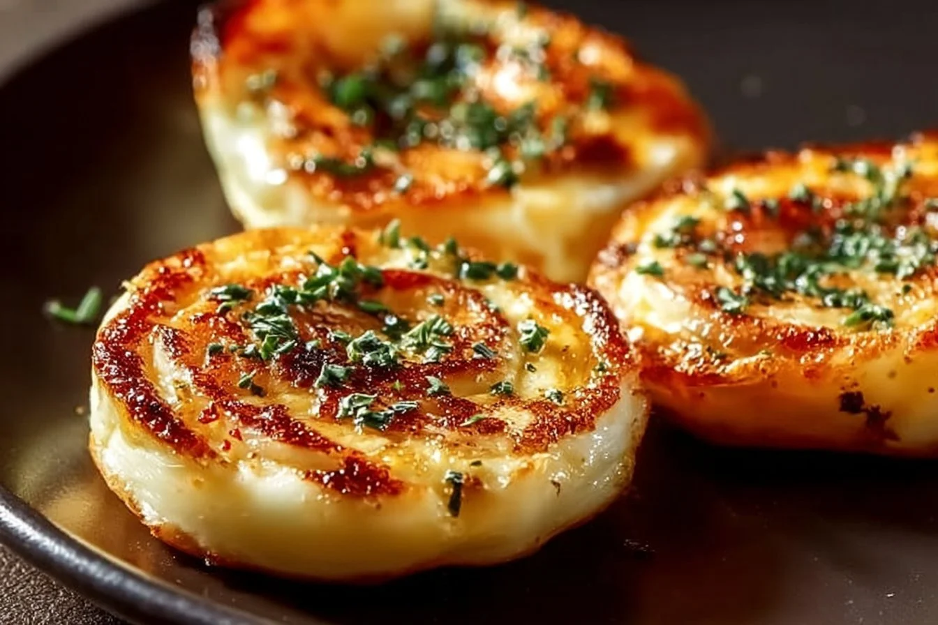 Baked cottage cheese eggs served in a dish with herbs and spices.