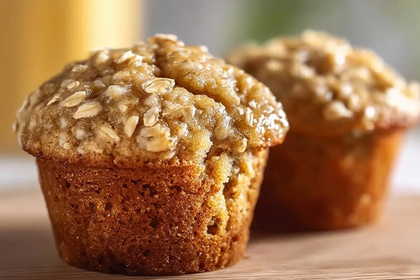 Banana Oatmeal Muffins 4 Healthy banana oatmeal muffins with oats and ripe bananas baked to perfection