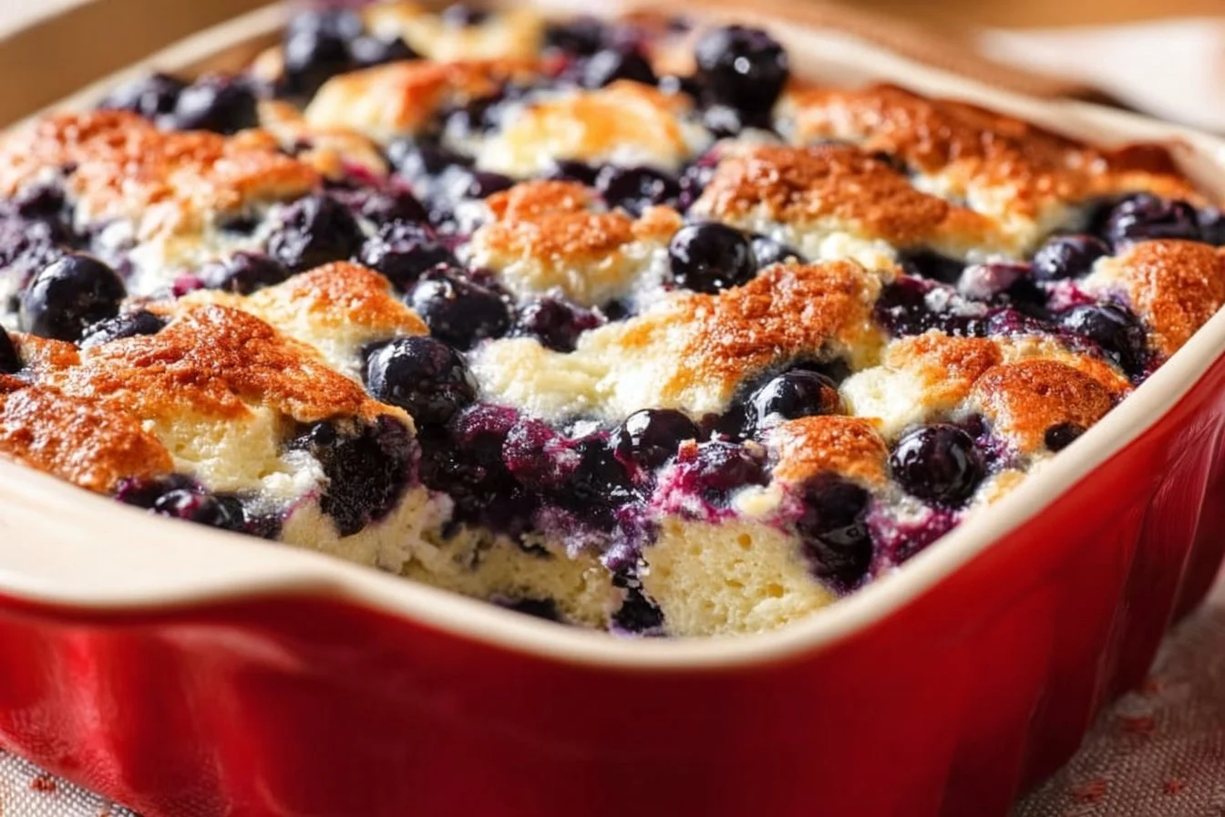 Delicious blueberry cottage cheese breakfast bake served on a plate