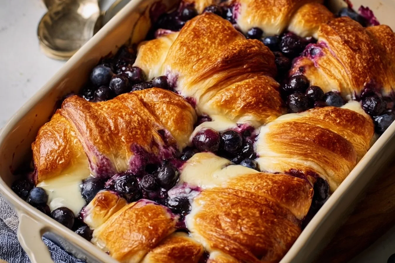 Blueberry Cream Cheese Croissant Casserole
