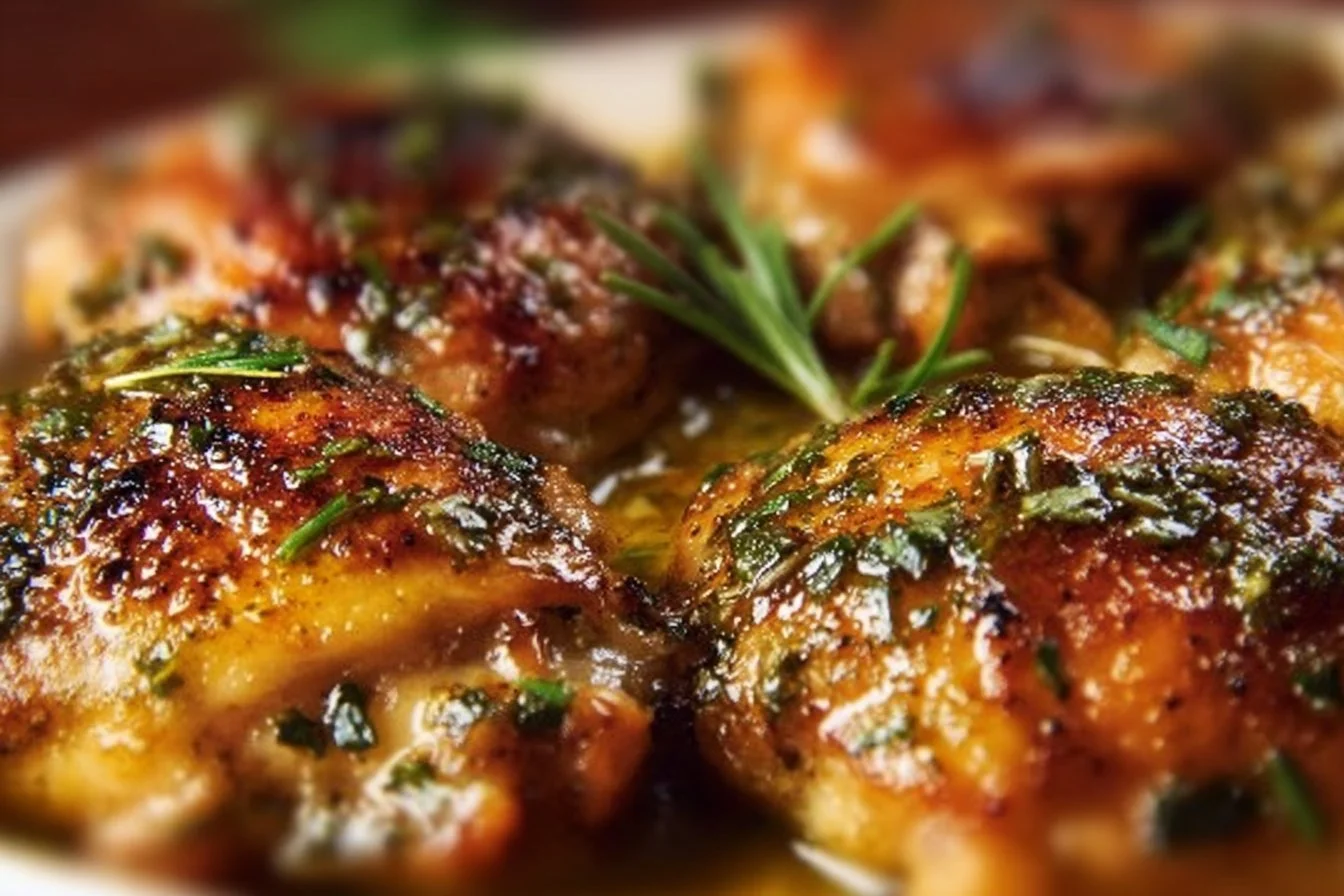 Bobby Flay's flavorful chicken thighs recipe served with vegetables.