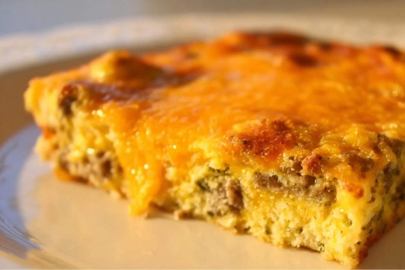 Delicious breakfast casserole with eggs, cheese, and colorful vegetables