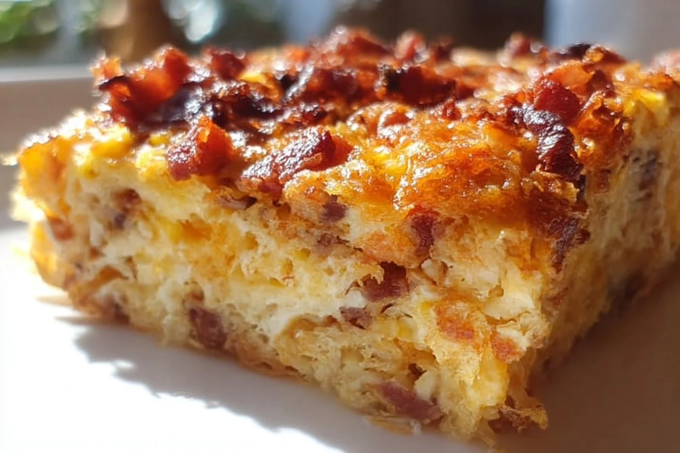 Delicious Breakfast Hashbrown Casserole baked with cheese and eggs