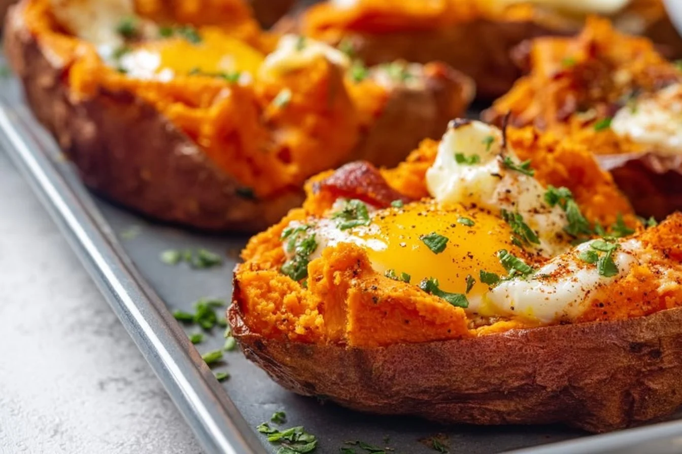 Delicious breakfast sweet potato dishes ready to serve.