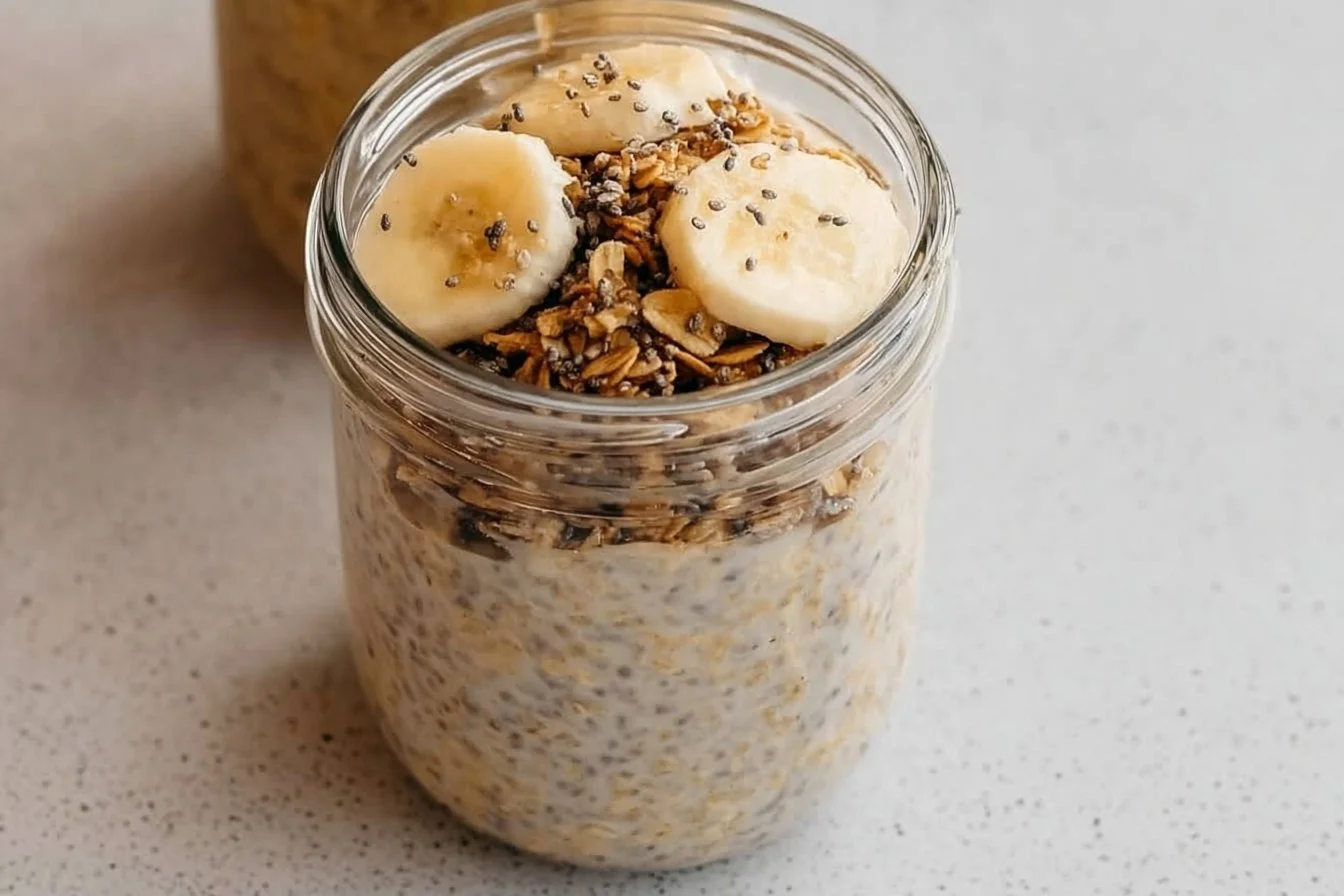 Brown Sugar Overnight Oats 4 Bowl of brown sugar overnight oats topped with fruits and nuts