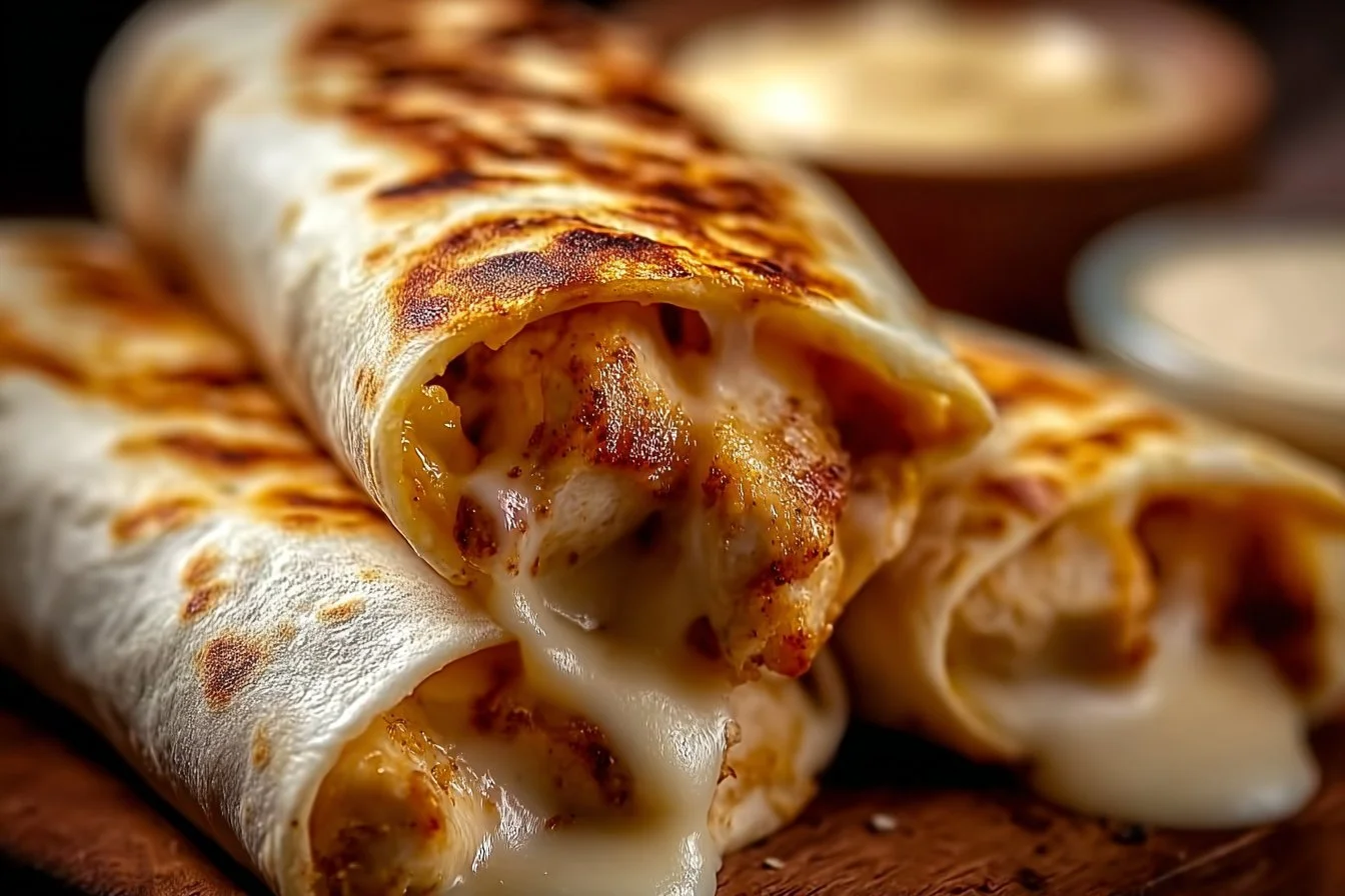 Cheesy garlic chicken wraps with melted cheese and fresh ingredients