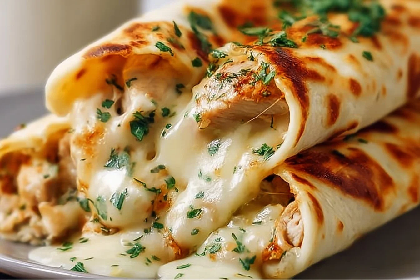 Delicious cheesy garlic chicken wraps ready to be served