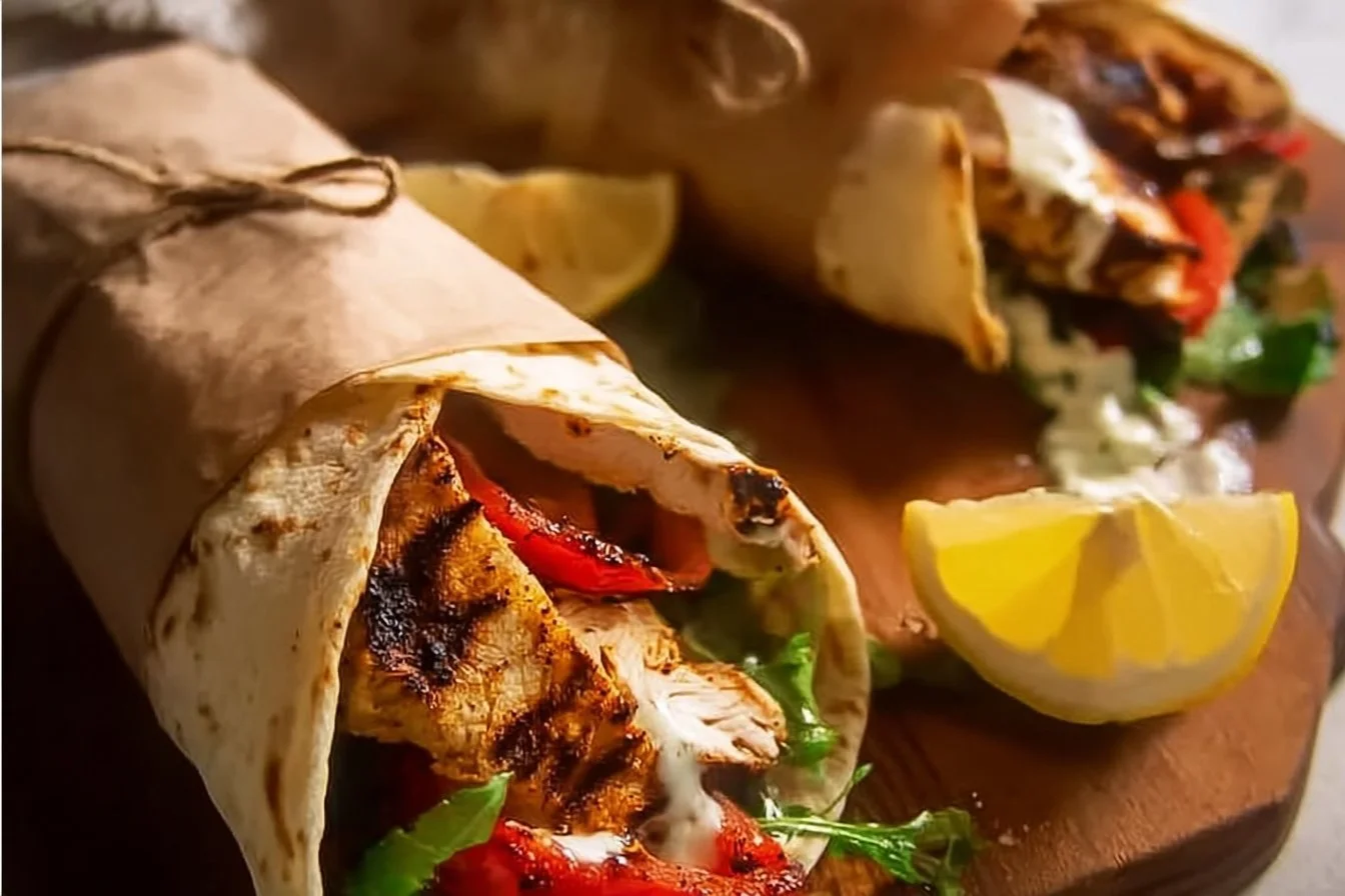 Delicious Chicken Shawarma Wrap served with fresh vegetables and sauce