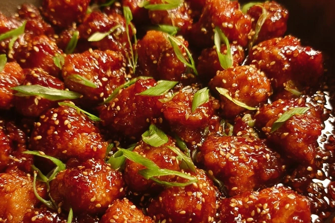 Plate of delicious Chinese Chicken with vibrant vegetables and savory sauce.