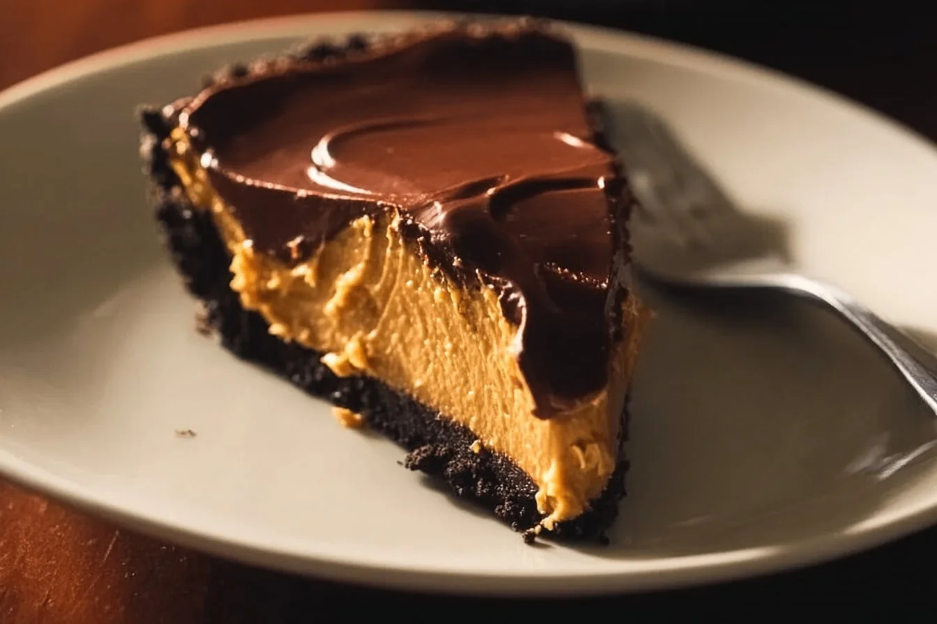 Delicious Chocolate Peanut Butter Pie with a rich chocolate crust and creamy filling.