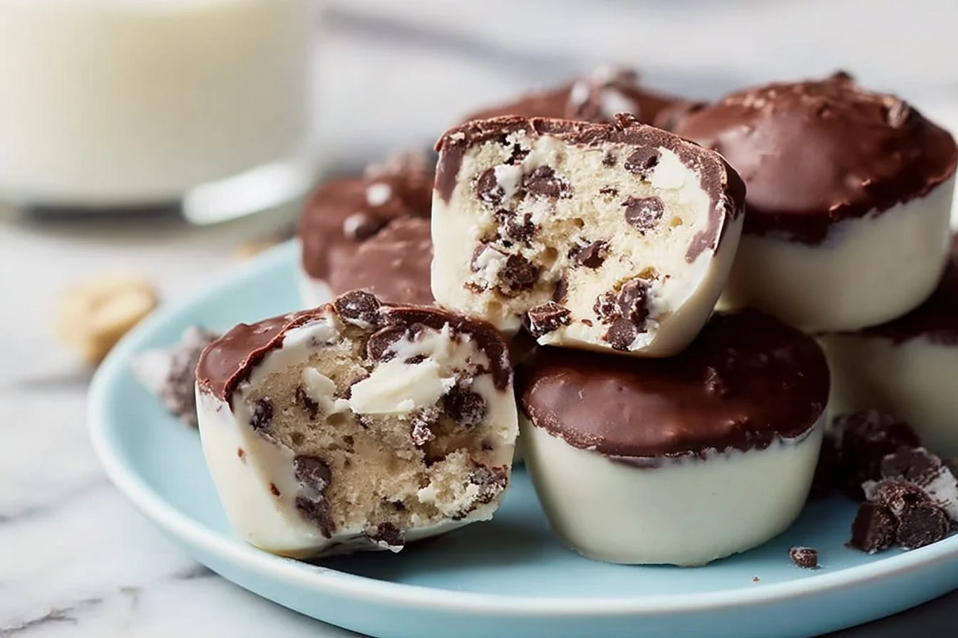 Delicious cookie dough frozen yogurt bites served in a bowl with toppings.