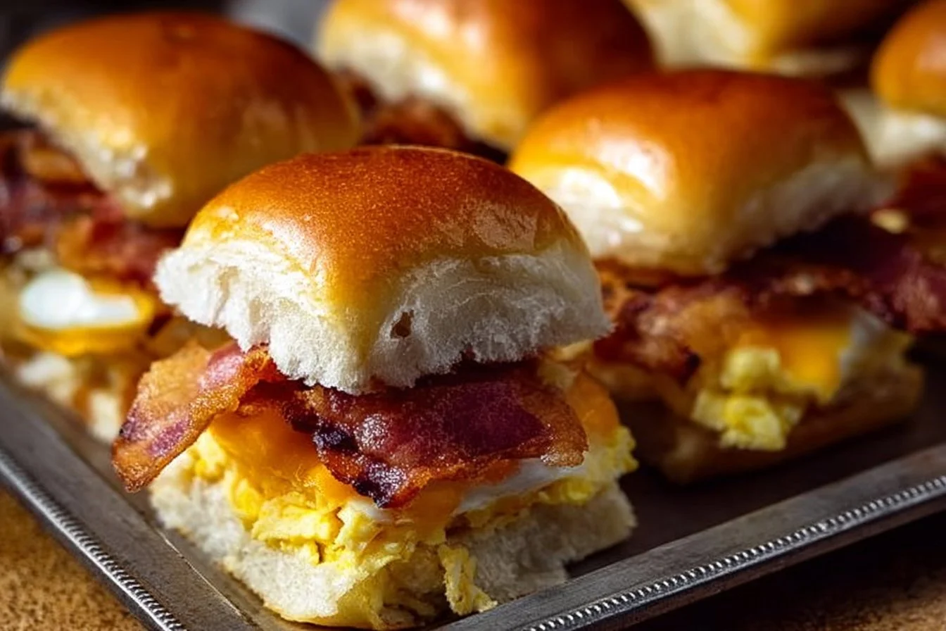 Crack Breakfast Sliders 4 Delicious Crack Breakfast Sliders served on a plate with toppings