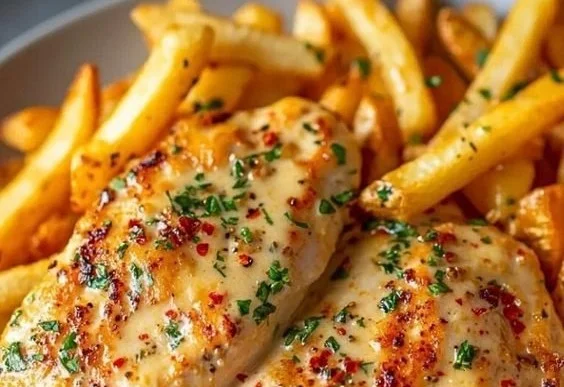Creamy Garlic-Parmesan Chicken with Fries 5 Creamy Garlic-Parmesan Chicken with Fries